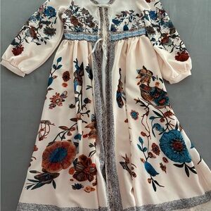 Floral Maxi Dress with Blue and Red Accents